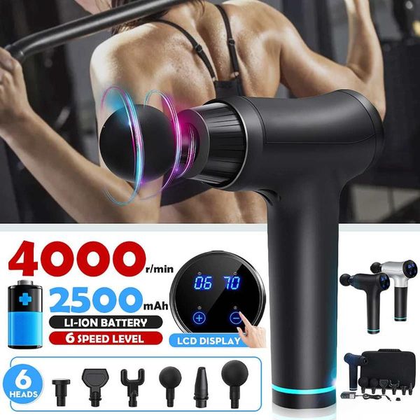 

4000r/min therapy massage guns 6 gears muscle massager pain sport massage machine relax body slimming relief 4 heads with bag