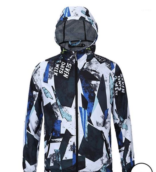 

fashion men 3d printed ultra weight thin jackets casual patchwork waterproof hooded coat designer mens windbreaker, Black;brown