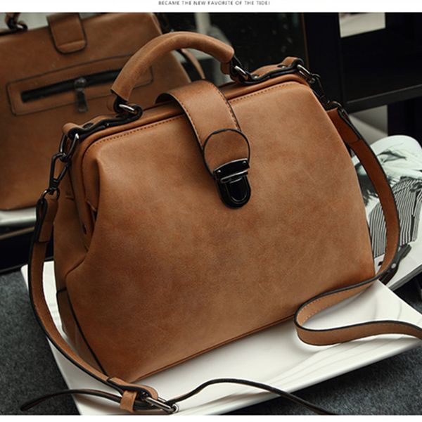

new 2020 retro doctor's bag oblique satchel women's handbag single shoulder bag polished leather leather women's