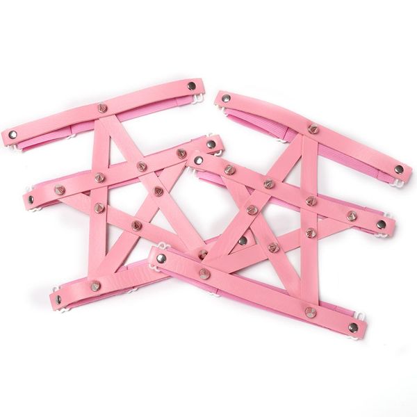

one piece pentagram garter belt pink leather metal buckle stockings punk goth strap adjustable night club rave body harness, Black;white