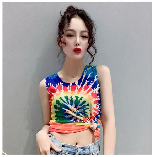 

2020 summer new korean fashion trend female decoration body was thin printed sleeveless bottoming shirt vest t-shirt, White