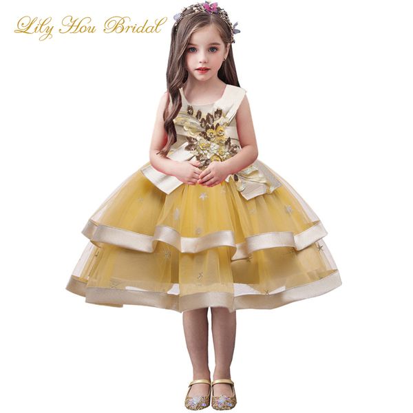 

knee length cute girls formal dress gold tulle flowergirl kids gown for weddings festival birthday party ing, Red;yellow