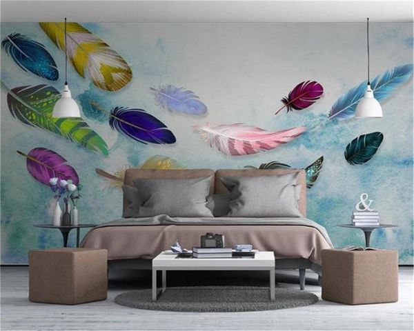 3d обои Спальня Американских Простые моды цвет ручной роспись перо текстура искусство фон украшение стена Mural обои