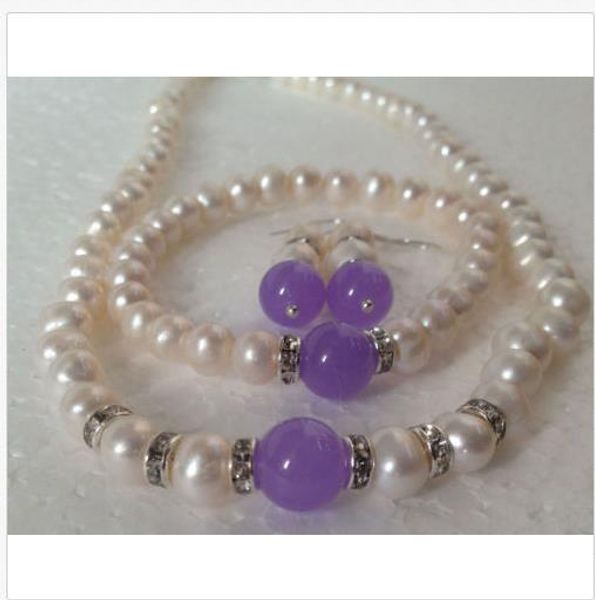 

7-8mm white akoya cultured pearl/alexandrite bracelets necklace earrings set 18, Silver