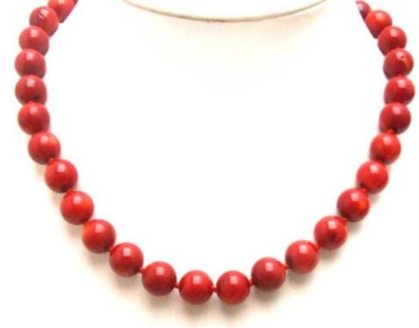 

9-10mm genuine round red natural coral 17" chokers necklace for women jewelry, Silver