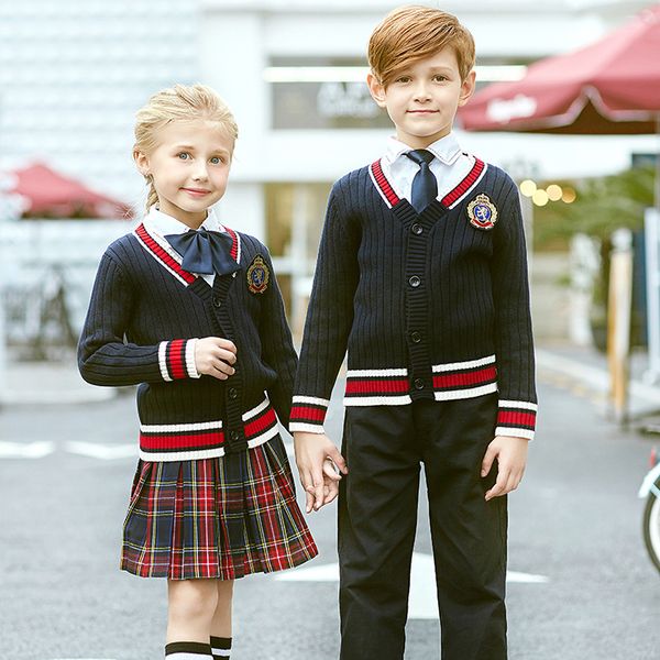 

kids kindergarten uniforms children pupils v - neck cardigan uniforms set aristocratic school students classwear d-0588, White