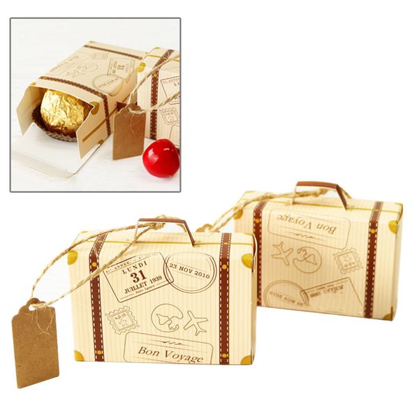 

2pcs/set creative mini suitcase design candy box candy packaging carton chocolate box wedding gift with card for event party