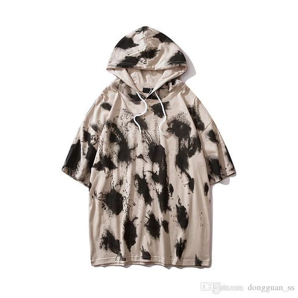 

tie dyeing hip hop tshirt with hoodie 2020 summer street fashion men's t-shirt casual cotton tee shirts, White;black