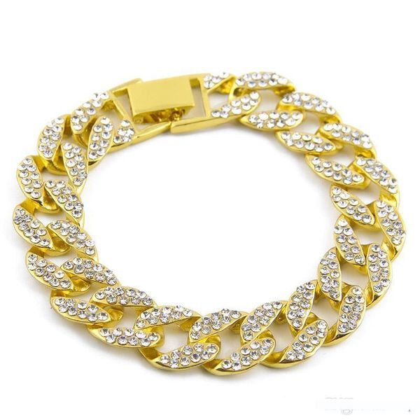 

gold fully iced out hip hop cz bracelet mens miami cuban bracelet men luxury simulated bling rhinestones fashion bangles kka1573, Golden;silver