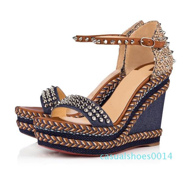 

elgant designer red bottom madmonica braided rope wedge ankle strap spikes gladiator sandals ladies summer sandals heels eu35-42 c14, Black