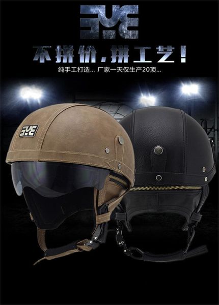 

motorcycle motorbike rider half open face pu leather brands helmet visor with collar leather vintage motorcycle motorbike