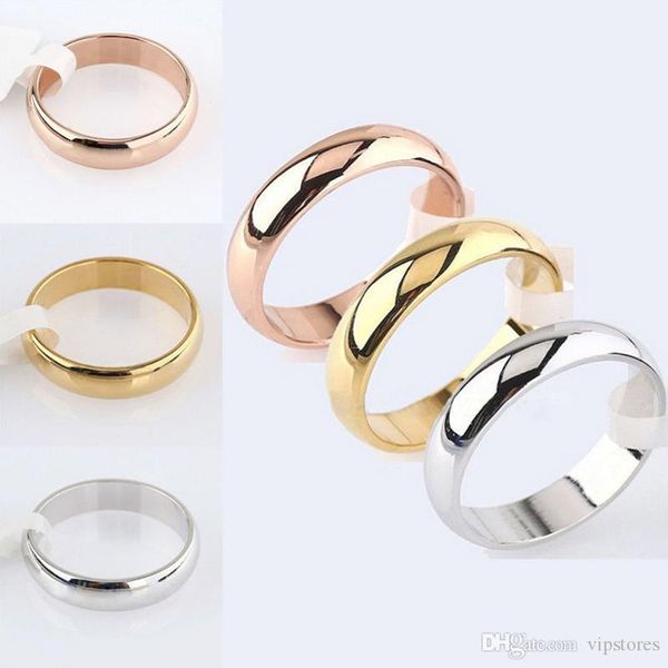 

simple 4mm round smooth titanium steel rings women men fashion finger ring drop shipping rose gold &gold & silver & black color ring
