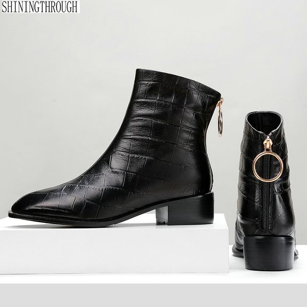 

winter women ankle boots classic animal prints genuine leather boots big size dancing shoes woman short, Black
