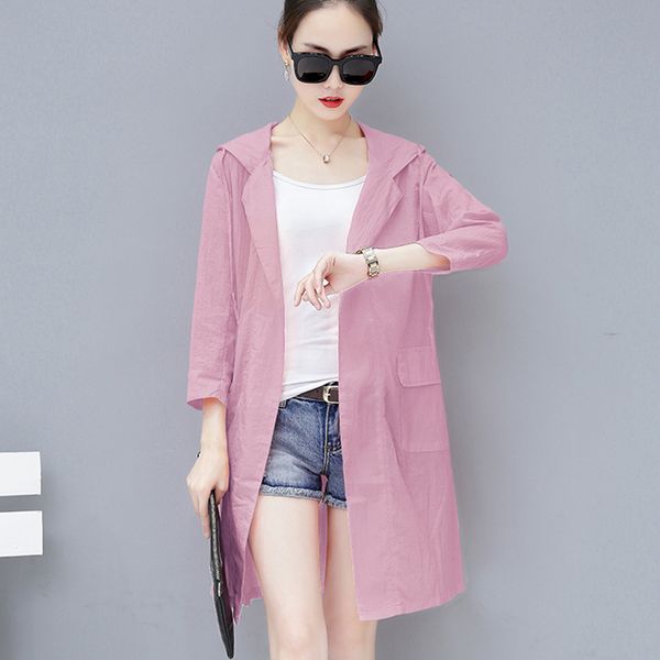 

2019 spring summer cardigan long section large size loose sunscreen jacket casual outdoor sports hooded jacket lq516, Black;brown