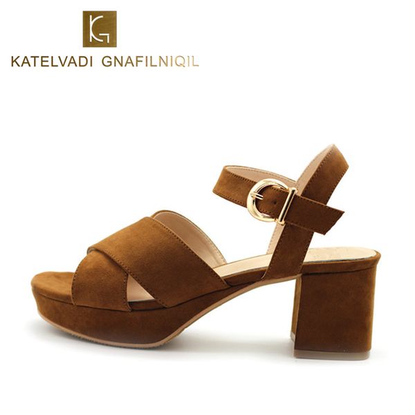 

summer sandals women medium heel shoes 6cm heels platform sandals women fashion peep toe ladies shoes leather b-0170, Black