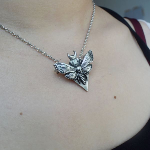 

death's head hawkmoth necklace moon moth pendant, Silver