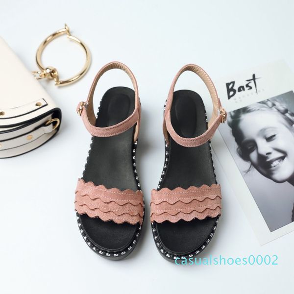 

big size 9  11-13 summer flat sandals ladies women flat bottom button c02, Black