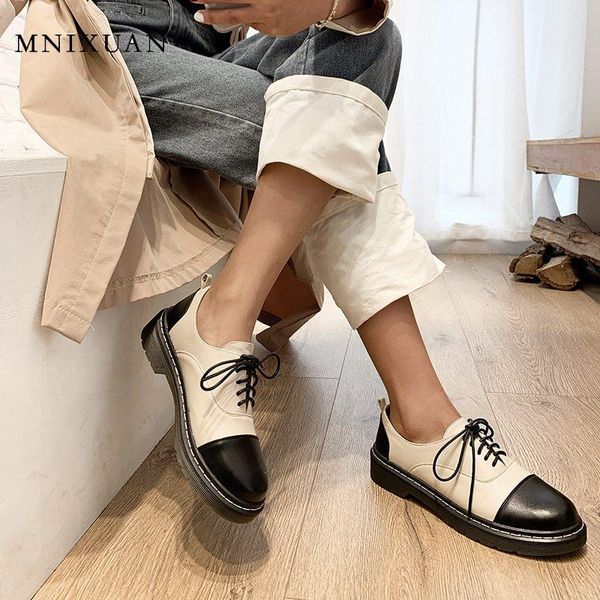 

mnixuan women flat luxury shoes 2020 spring autumn new round toe lace up chinese oxford shoes flats black ladies size 9 42