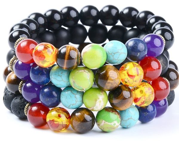 

8mm uh454 black stone volcanic lava bracelet elastic yellow tigereye frosted agate onyx buddha buddha yoga charm nature