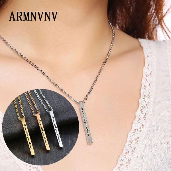 

armnvnv inspirational gift i am with you always women scripture bar pendant bible verse stainless steel necklace, Silver