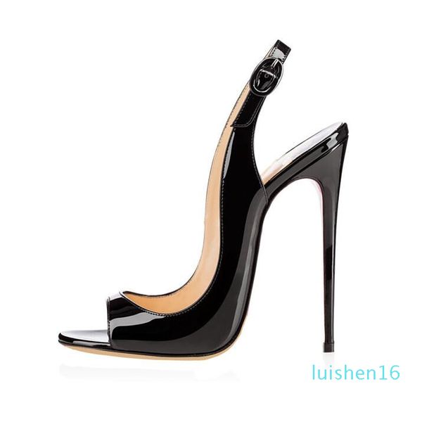 

2019 new occident fashion high heeled open toes vogue summer heels ankle strap 12cm l16, Black