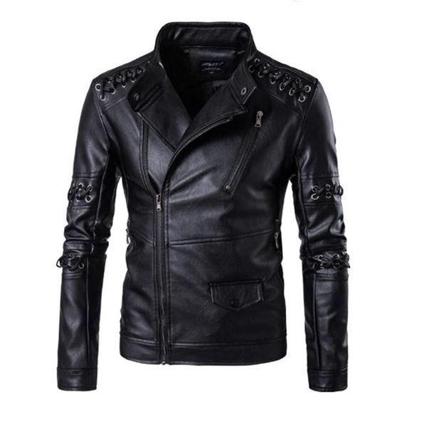 

retro motorcycle leather jacket mens coat casual punk genuine leather moto jacket biker windproof motor clothing plus size 5xl, Black