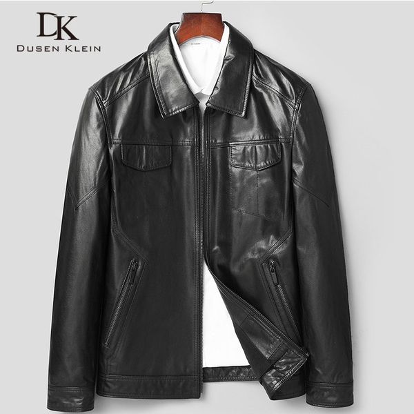 

men genuine leather jacket real sheepskin leather jackets for man 2019 spring new designer brand pockets 5xl casual 81y8107, Black