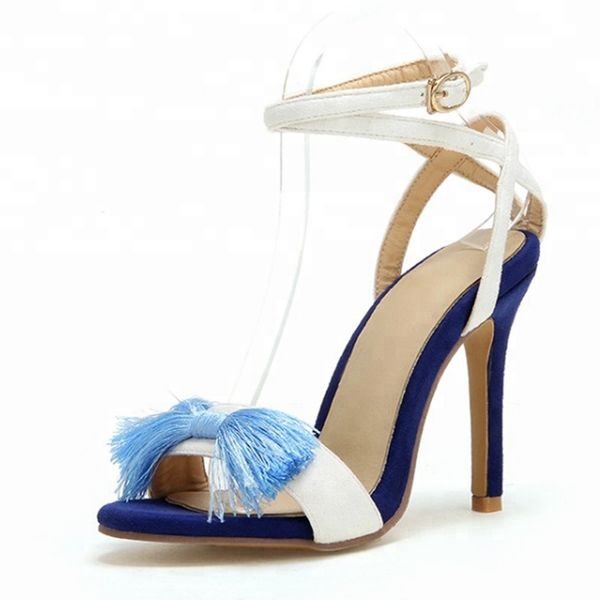 

открытый носок замши высокие каблуки летние сандалии насосы плюс размер обувь платье обувь насосы бабочки подвески кисточки обувь, Black