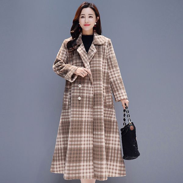

yiciya vintage plaid cashmere woolen coat women outerwear plus size large oversized long ladies coats winter 2019 spring clothes, Black
