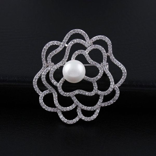 

european and american big multi-layer pearl camellia brooch clothing micro cz miss shi gaodang corsage brooch 3017, Gray
