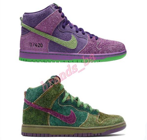 

2020 dunk sb high premium sb skunk 420 reverse skunk vintage basketball shoes mens women sports sneakers green purple
