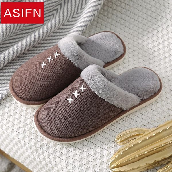 

asifn winter cotton slippers for men with fur indoor women home wooden floor warm couple shoes thick non-slip soft bottom, Black