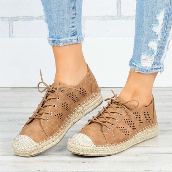 

women flats casual shoes woman flat lace up plus size shoe cut out pu leather sandals chaussures femme zapatos mujer sapato, Black