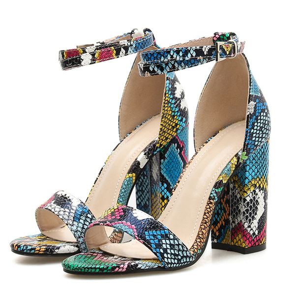 

women snakeskin sandals ladies high heels serpentine buckle strap open toe fashion woman pu leather summer female shoes, Black