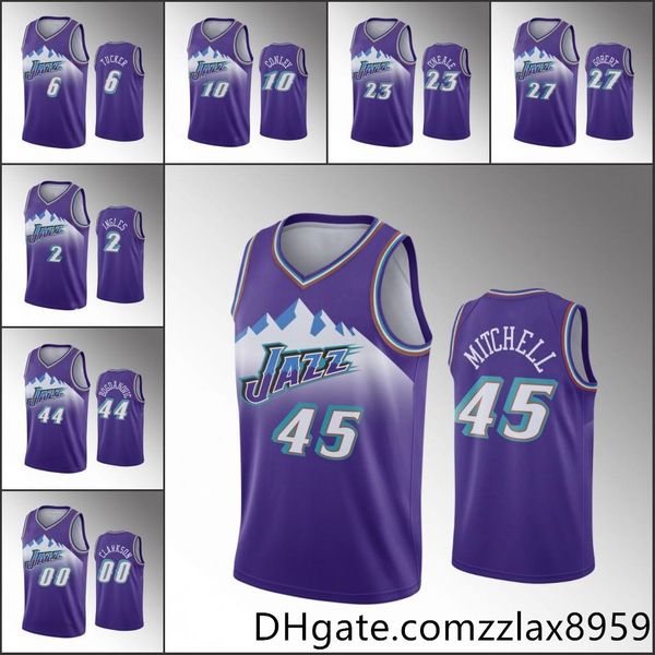

men donovan mitchell bojan utah bogdanovic rudy gobert 90s hardwood classics jazz custom purple jersey, Black;red