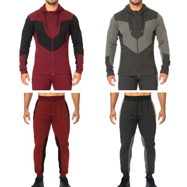 

men's autumn winter sports suit warm casual zipper shirt pants gym suit jacket outwear solid simple clothing, Gray