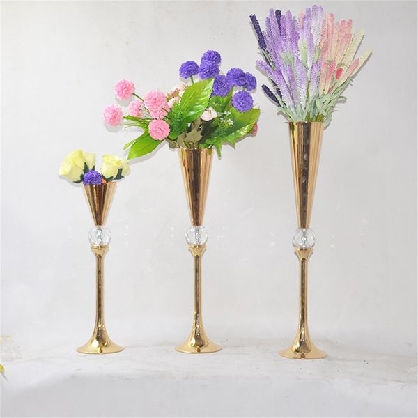 

10 pcs flowers vase trumpet shape pot wedding table centerpiece event stand pillar road lead flower vases for home decoration