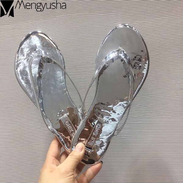 

gold&silver clip toe flip flops summer woman shoes flats casual brief slippers transparent femme solid slides zapatos mujer 2019, Black