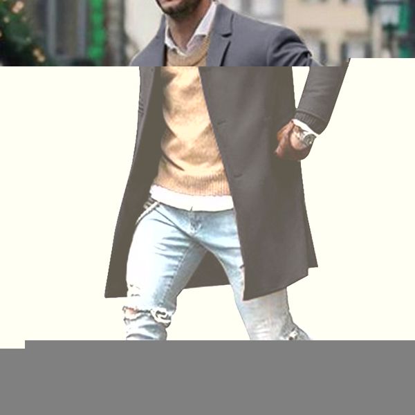 

mjartoria 2019 new spring autumn trench coat male button long sleeve fitness clothing fashion warm streetwear men long coat, Black