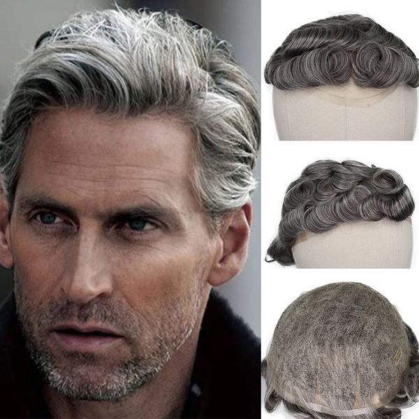 

50 grey color human hair toupee for men remy human hair replacement system wigs for man 6 inch hair 8x10 swiss lace6999316, Black