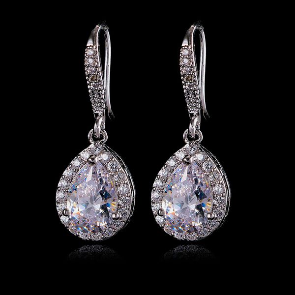 

luxury female ladies water drop earrings fashion 925 silver bridal earrings classic bride wedding earrings for women