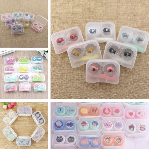

new plastic contact lens case cartoon pet printed fruits container transparent pocket contact lens case holder makeup case f0046