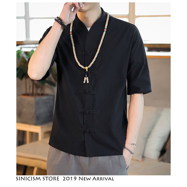 

магазин sinicism китайский стиль мужчины лето повседневная футболка streewear tang одежда футболки мужская пряжка мужской хлопок льняная фут, White;black