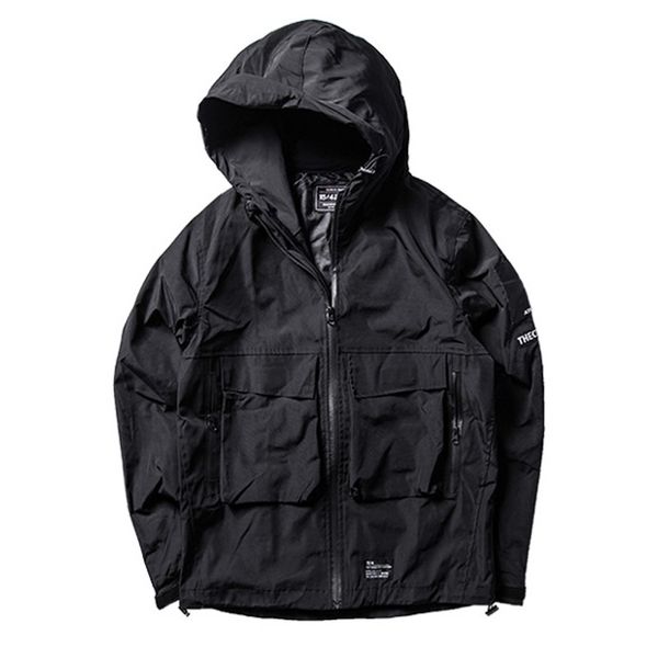 

multi pocket cargo jacket men oversized hip hop streetwear hooded jacket coat black casual outwear for male r2265, Black;brown