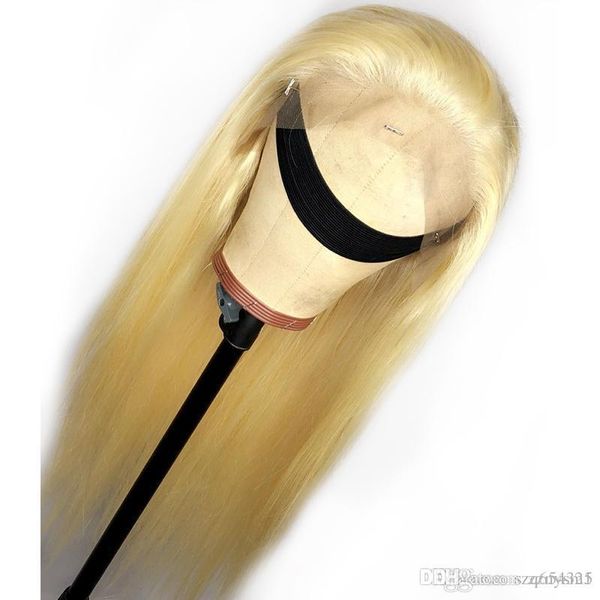 

613 блондинки полный парик шнурка парик человеческих волос glueless бразильский прямой парик для женщин черный предварительно сорвал мед бло, Black