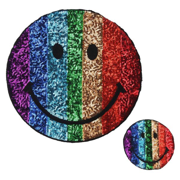 

embroidery sequined rainbow emoji patches for jackets,embroidered faces badges appliques for jeans,smile patches for clothing a123, Black