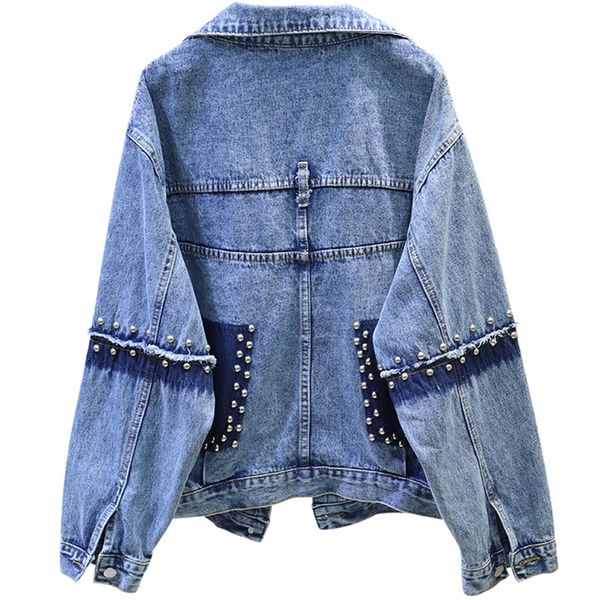 

2019 autumn rivet harajuku bf loose long sleeve denim jackets women's handsome jeans coat women fashion bomber jacket, Black;brown