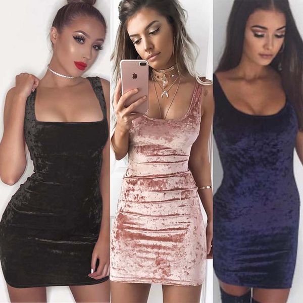 

club dress gold velvet women skirt hollow out bandage solid color sling pleated hip mini dress fashion dresses for womens, Black;gray