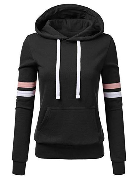

fashion new autumn loose casual hoodies women hooded sweatshirts elastic waist street wear girl's tracksuit, Black