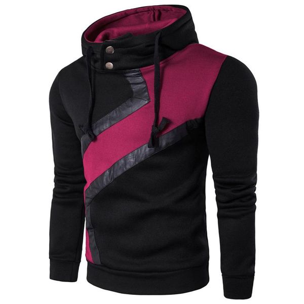 

men's sweatshirt 2017 spring and autumn fashion pu stitching unique tailoring casual hooded sweatshirt, Black